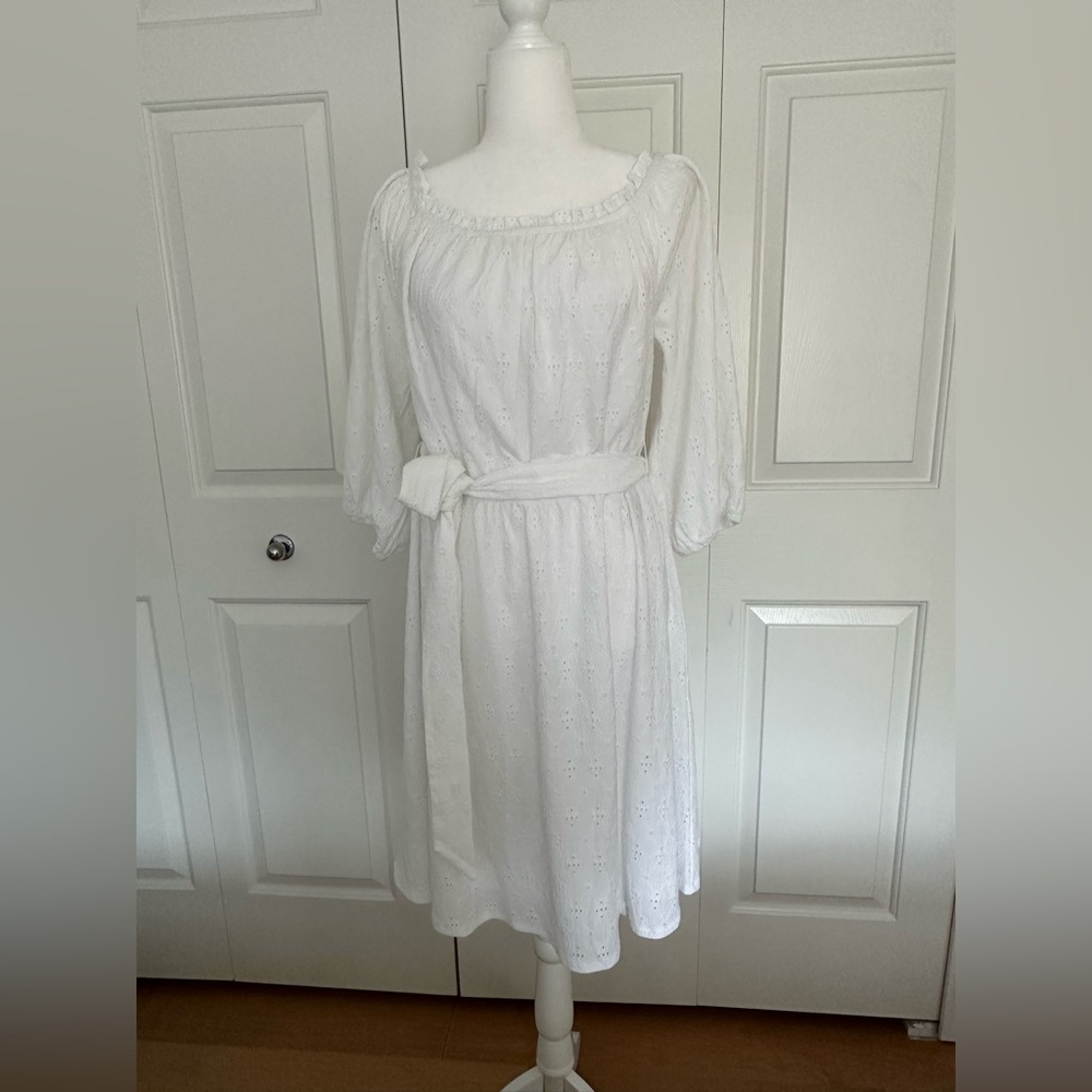 Lane Bryant White Casual Sundress with Bishop Sleeves